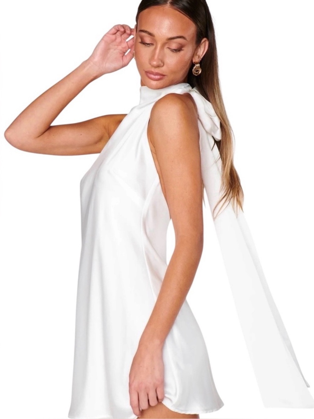 Show Me Your Mumu Lisa Mini Dress Womens XS White Luxe Satin Self Lined Halter